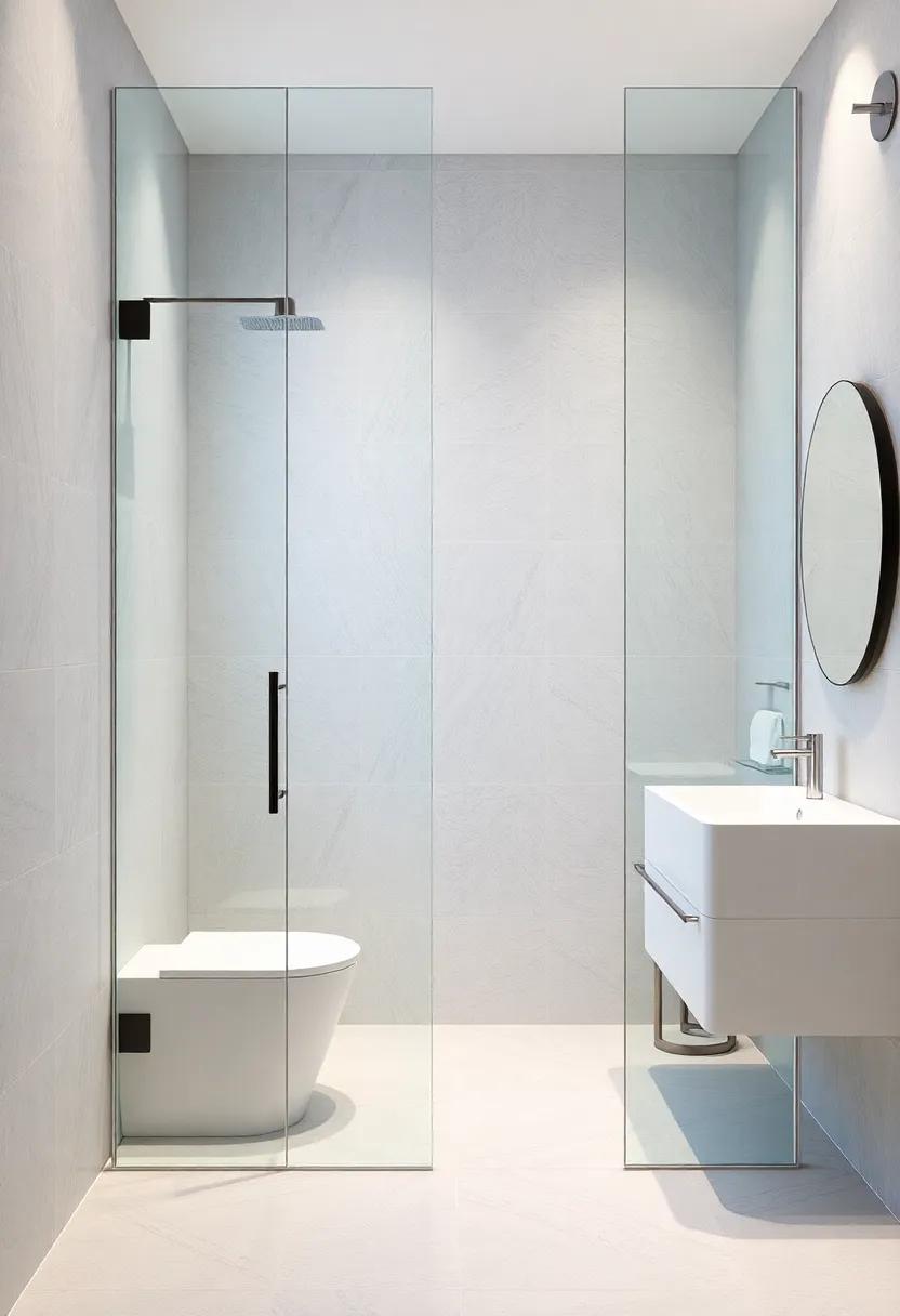 Open Shower concepts:⁢ design an open​ shower with⁢ clear glass partitions to create an airy, spacious feel ‌while ⁤showcasing stylish tiles