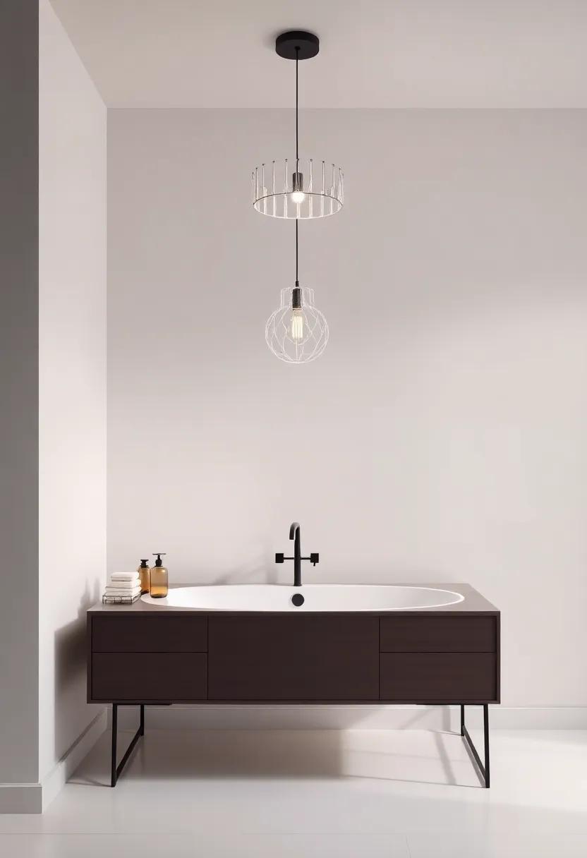 Statement Lighting Fixtures: Upgrade your⁢ bathroom ambiance ⁣with ‌eye-catching pendant lights‍ or sculptural⁣ chandeliers⁣ that serve as art pieces