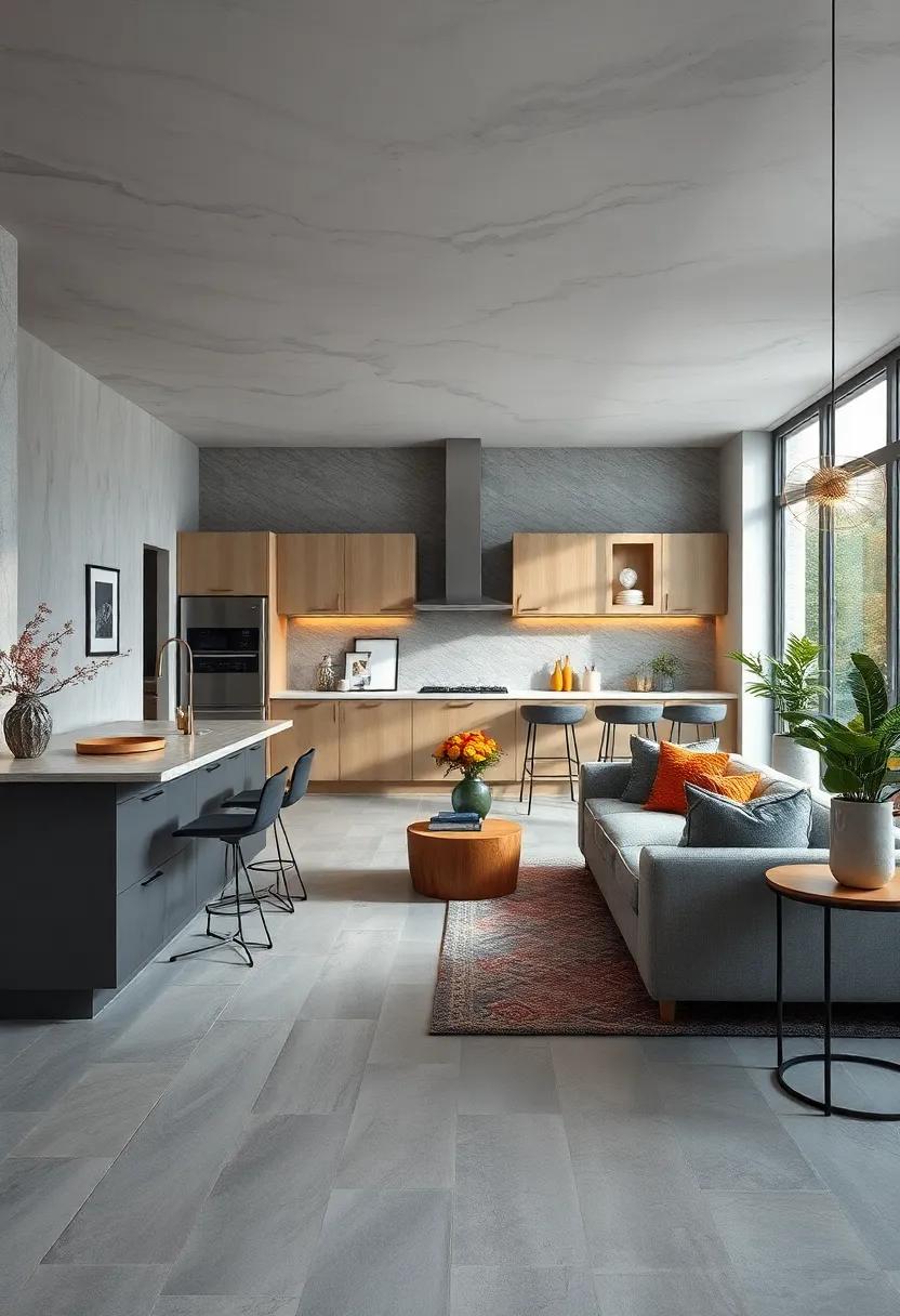 Transitioning⁢ Spaces: Flowing from Living Areas to Kitchens with Grey Flooring