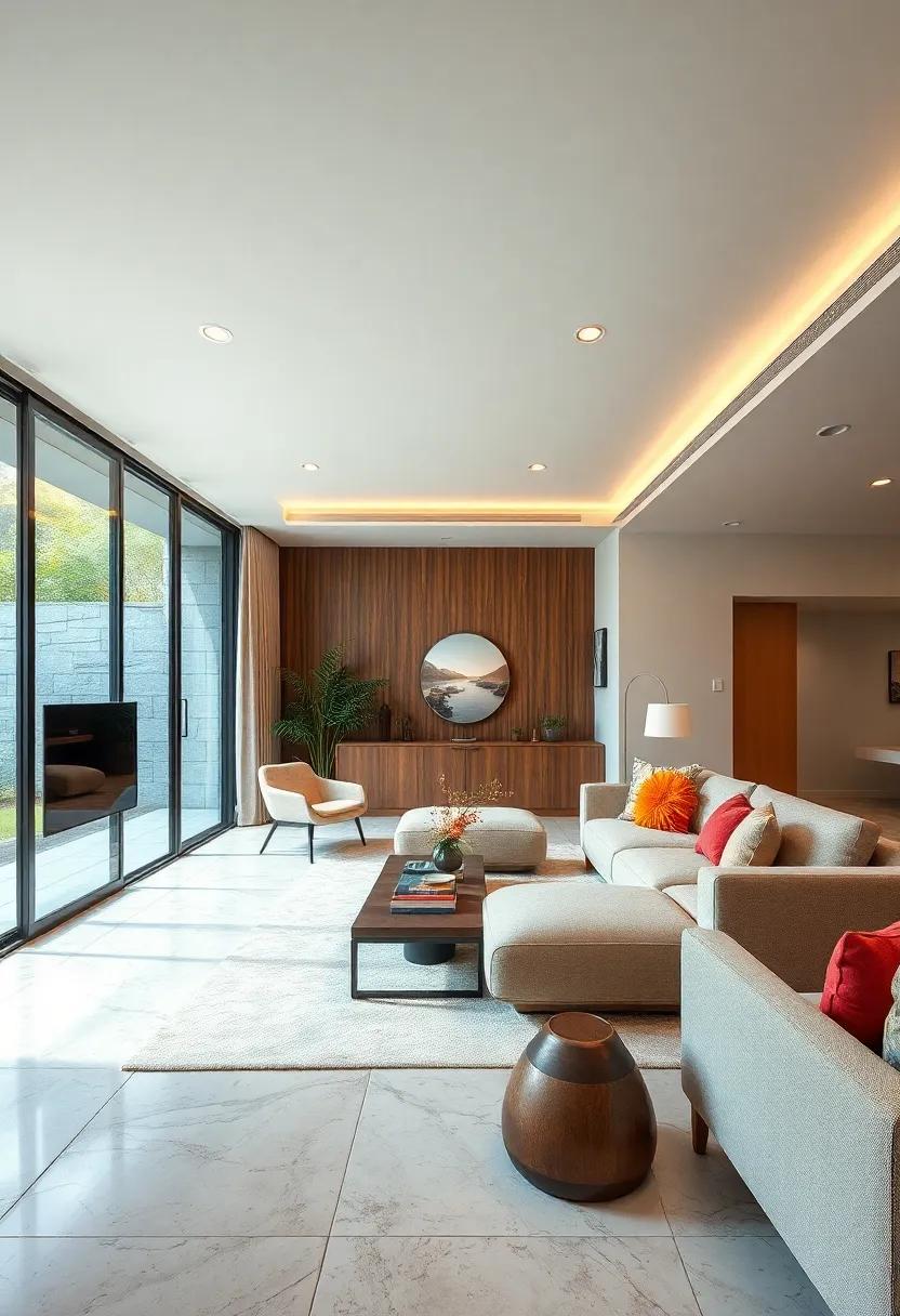 Sleek Glass Panels:‍ Embrace transparency with floor-to-ceiling glass sliding doors‌ that⁤ bring⁣ the outdoors in, making your living room‍ feel more⁤ spacious and inviting