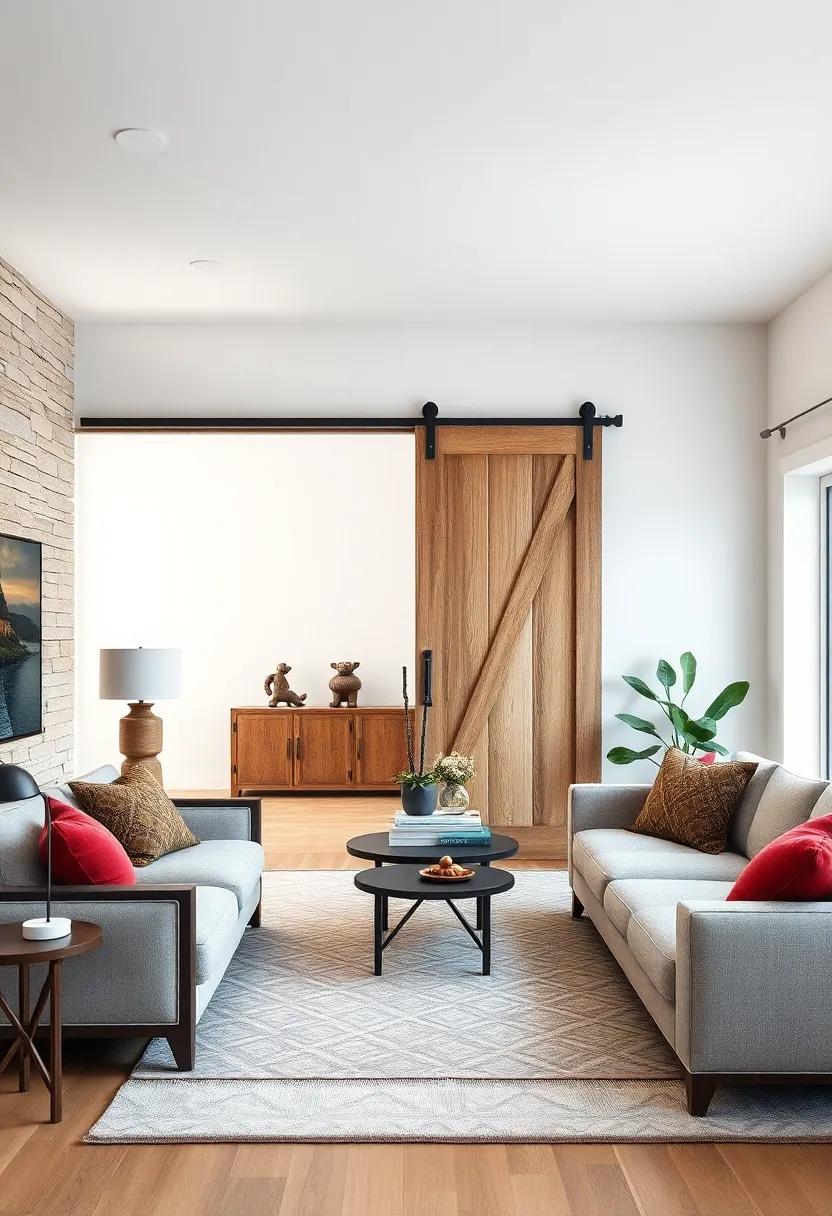 Rustic‍ Barn ‍Door: Add ⁢a touch of farmhouse‍ charm with a rustic wooden sliding barn ‍door,‌ perfect for creating cozy⁣ segments ​within your modern living⁤ space