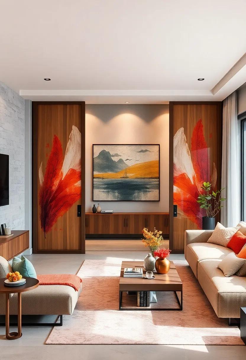 Double Duty ⁣Doors: invest in sliding doors that ‍double as an art piece, featuring⁤ striking⁤ designs‍ or artwork that enhances your living room's decor