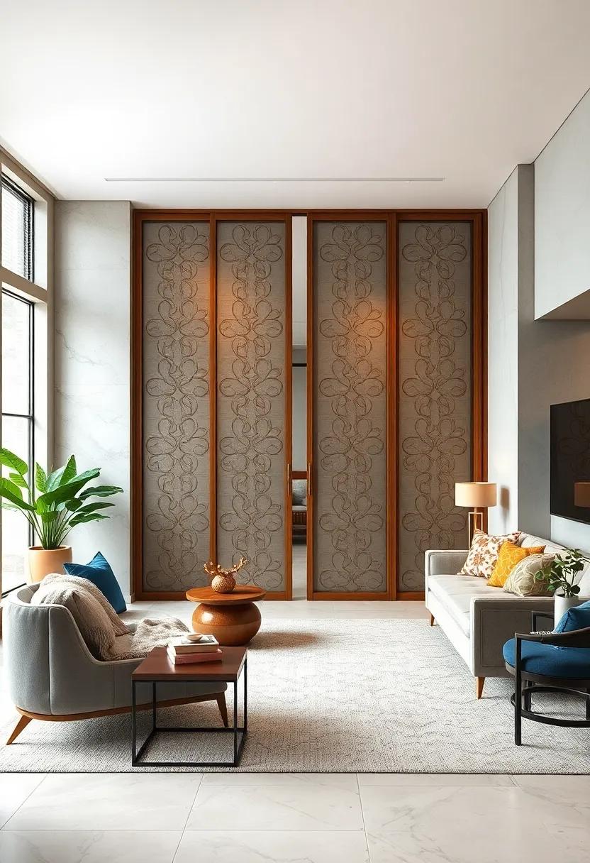 Artistic Screens: Look ​for decorative room dividers featuring intricate screen patterns that⁣ serve as both a functional ‍and artistic element⁢ within your living room