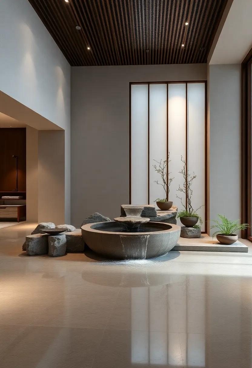 Water features:⁣ Incorporating a small fountain or indoor waterfall introduces the soothing sound of flowing water