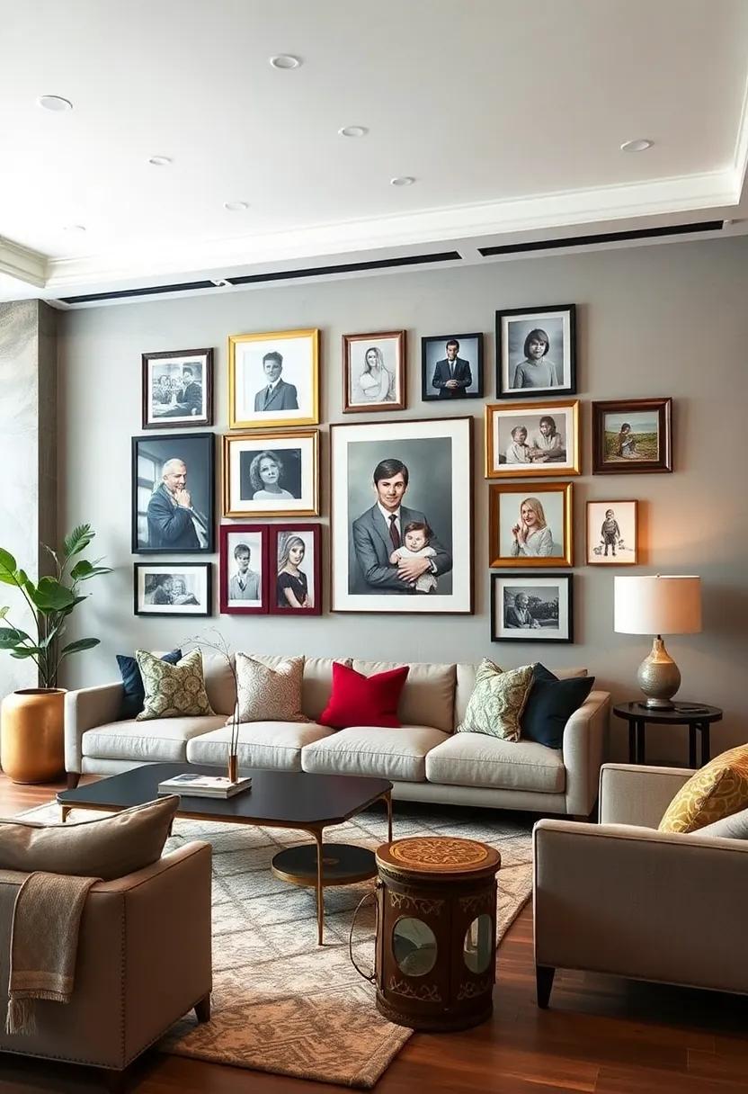 Gallery Wall of Family Portraits: Curate ​a gallery‍ wall featuring‌ framed family‍ portraits, mixing various‌ frame ​styles⁤ for a uniquely personal and visually striking ‍display