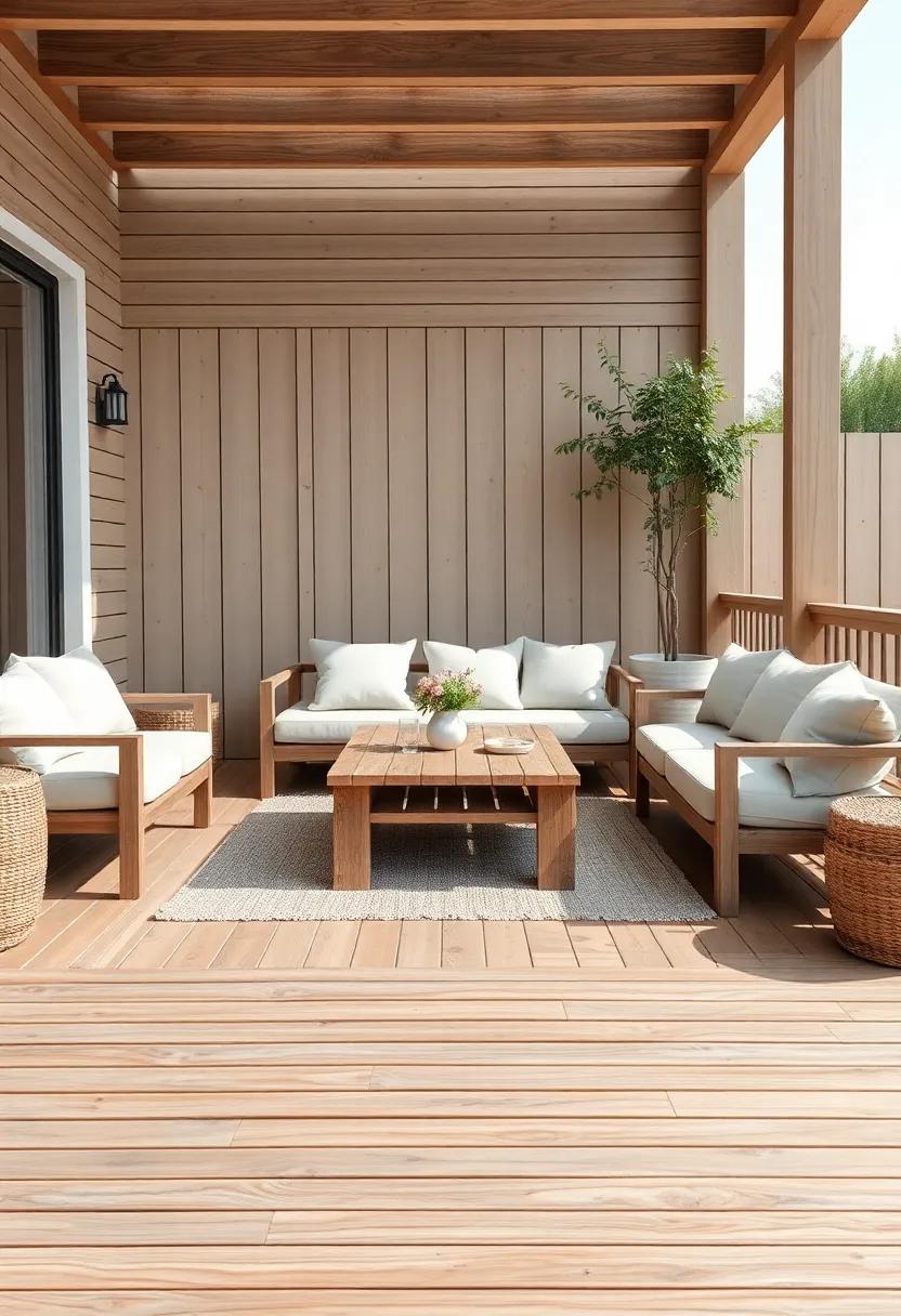 A contemporary patio showcases a low-profile sectional sofa upholstered in durable fabric, creating ​a chic⁢ yet comfortable place ⁤for outdoor lounging