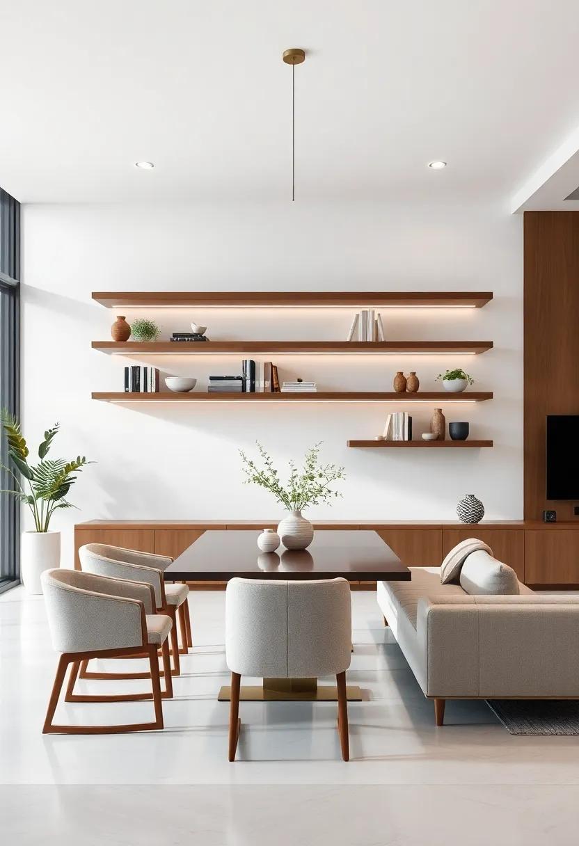 Open Concept Wonderland:⁤ Design ⁢floating shelves that visually‍ separate your dining area from the living space while maintaining an open feel