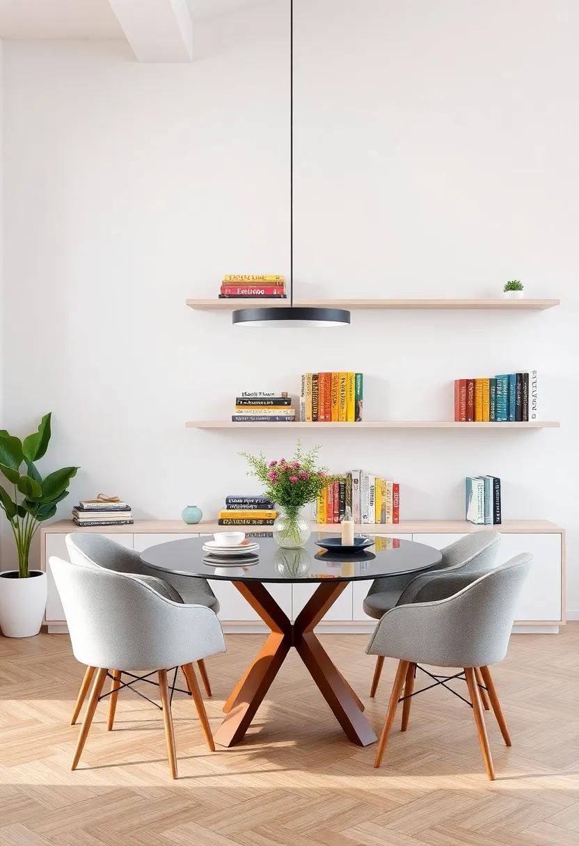 Colorful Cookbooks: Style your floating shelves with vibrant cookbooks, making them a decorative‌ yet functional element of your dining​ space