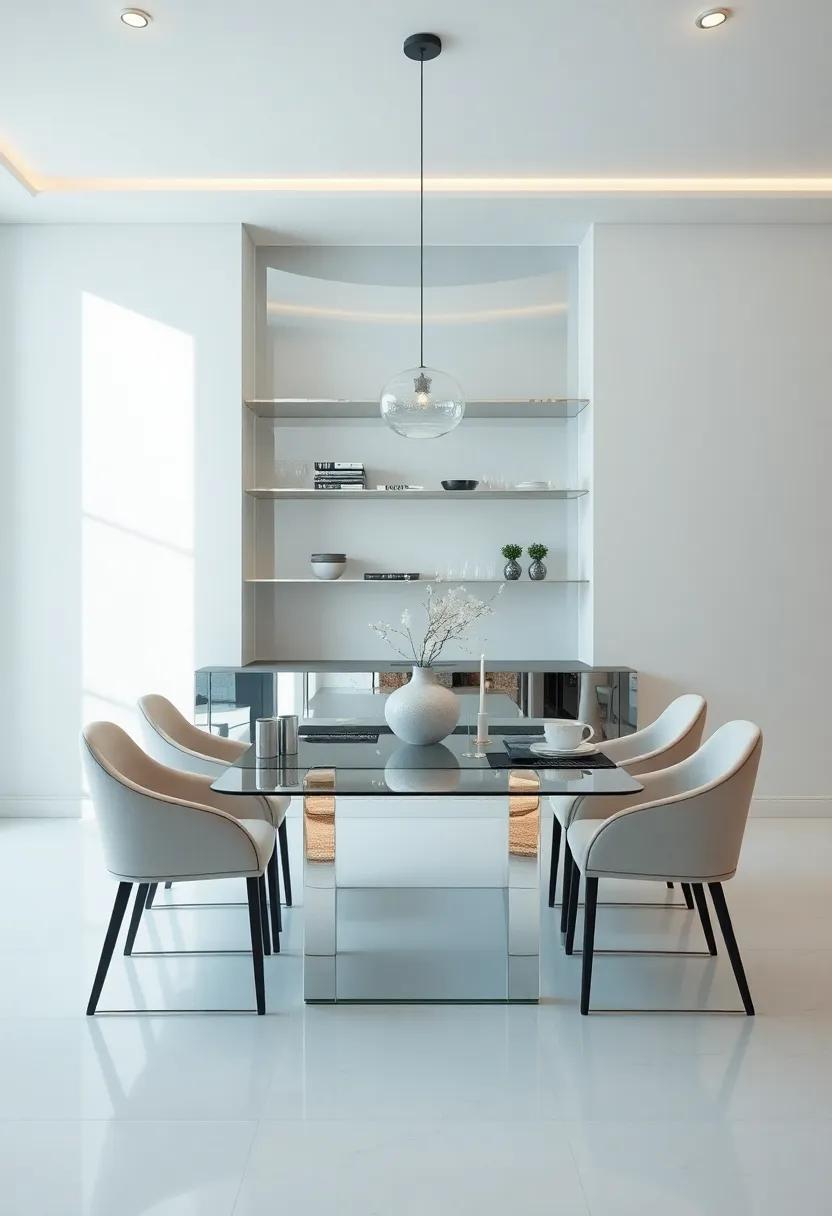 Mirrored Magic: Integrate mirrored floating shelves that reflect light and ​space, making your dining area appear ​larger‍ and more luxurious