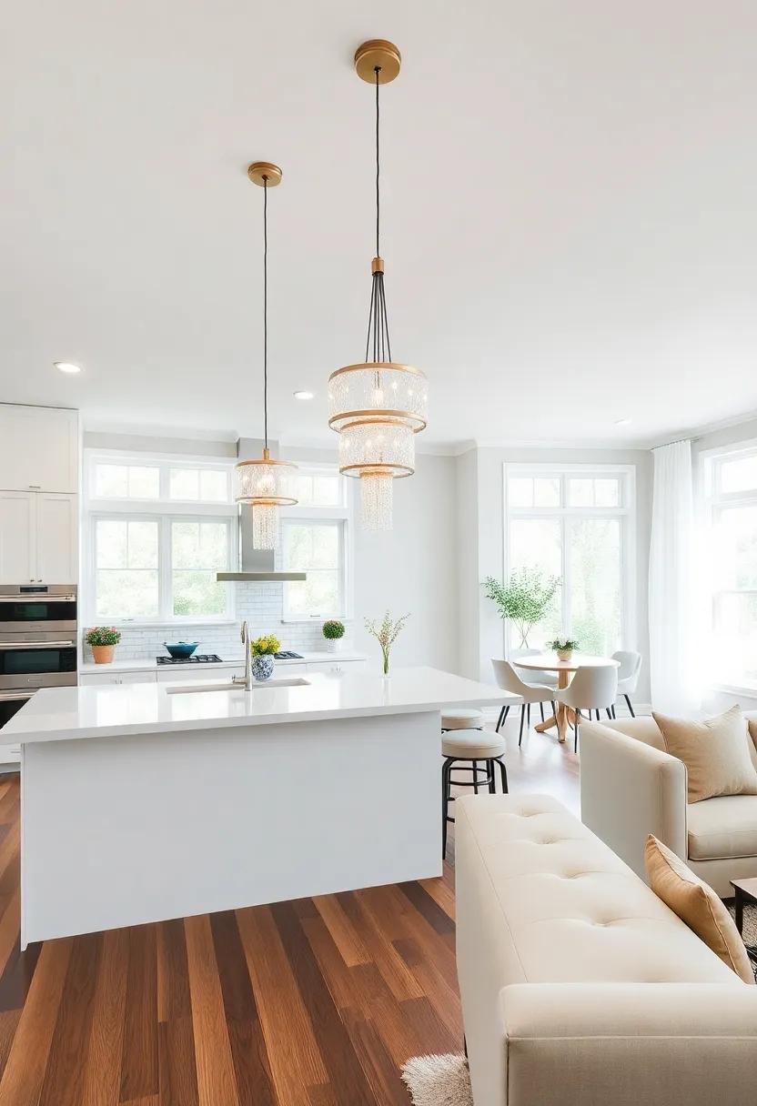 Statement Lighting Fixtures: Choose oversized pendant lights or a dazzling chandelier that draws ‍the eye​ and sets the mood in⁤ both​ areas