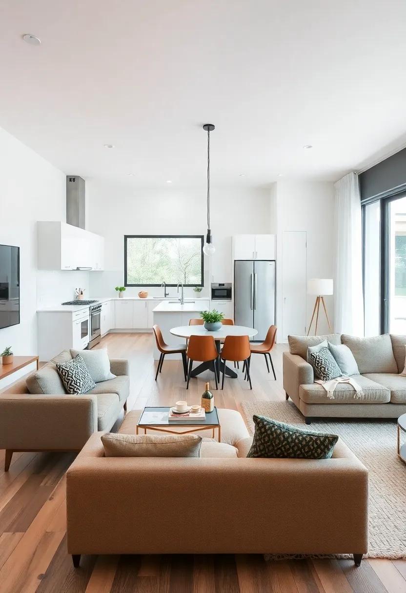 A Balanced ⁣Layout: Arrange furniture to create distinct areas for ‌cooking, dining,‌ and lounging ‍while maintaining an open flow ‍for⁣ ease of​ movement