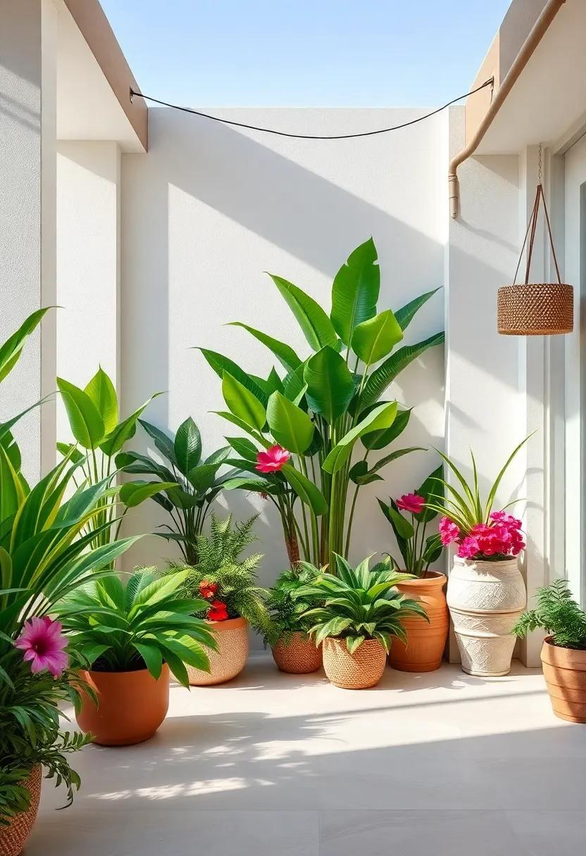 Lush Greenery: Transform⁣ your patio into a tropical paradise by incorporating ⁤a variety of potted plants, including ferns, palms, and vibrant flowers