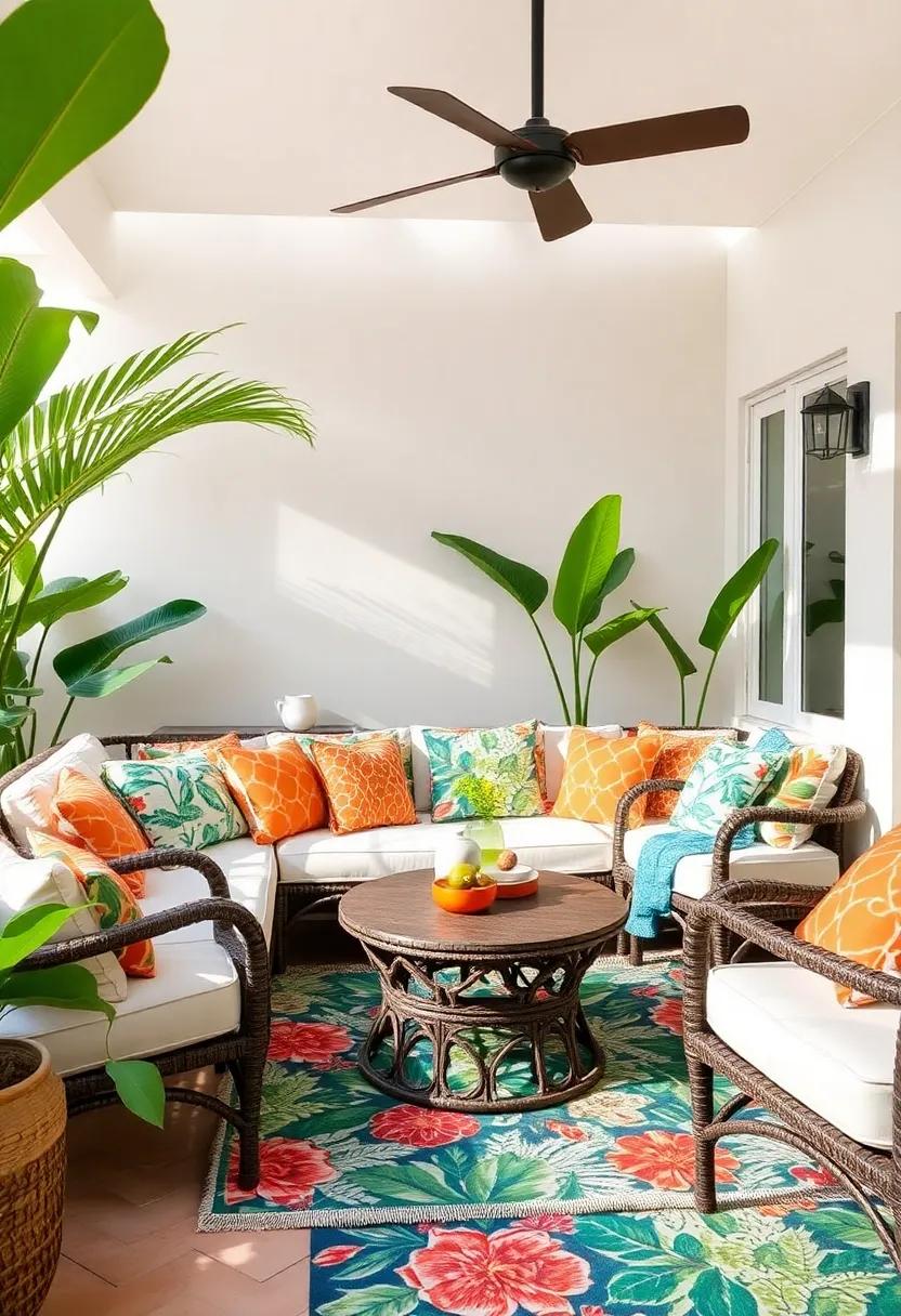 Tropical Textiles: Incorporate soft cushions and throws‍ in‌ bold patterns and colors, enhancing the comfort and vibrancy ​of your patio seating