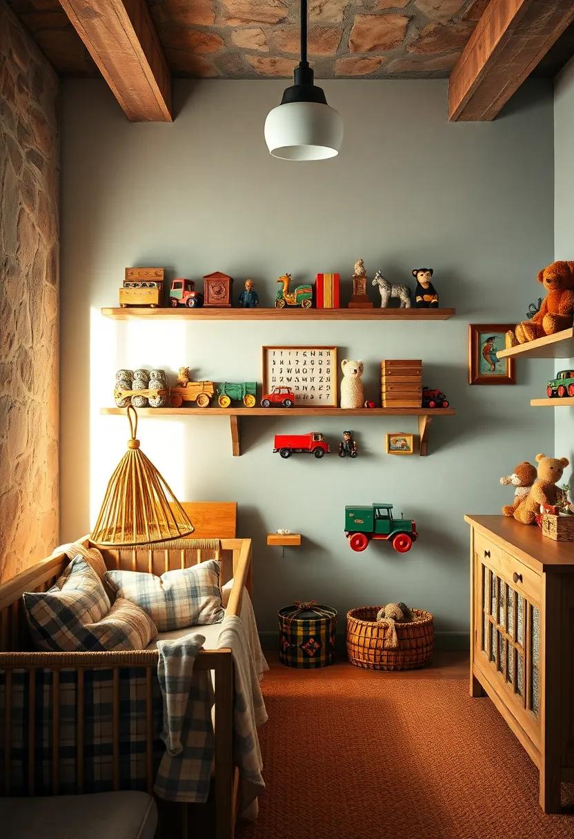 Antique Toy Display: Create a charming showcase ⁢of classic toys⁢ such as wooden blocks, vintage trucks, and plush animals on shelves or in shadow boxes