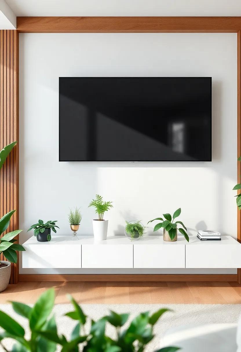 Nature-Inspired: Incorporate plants around your floating TV stand, using greenery‍ to bring a refreshing touch and improve air quality in your space