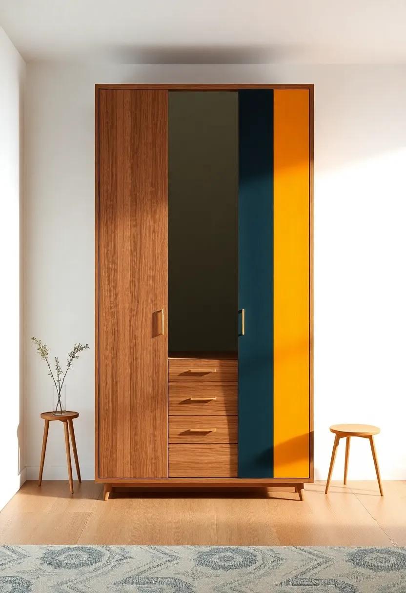 Artsy Asymmetry: A modern wardrobe featuring an asymmetrical design⁢ and bold ⁣color blocking creates a ‌striking focal point in any space