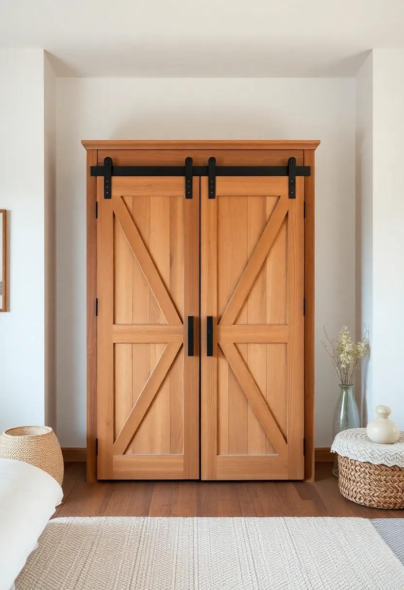 Farmhouse favorites: A spacious wardrobe ‍with sliding barn ​doors‍ and a distressed ⁤finish‍ adds a warm, inviting feel synonymous with country‍ living