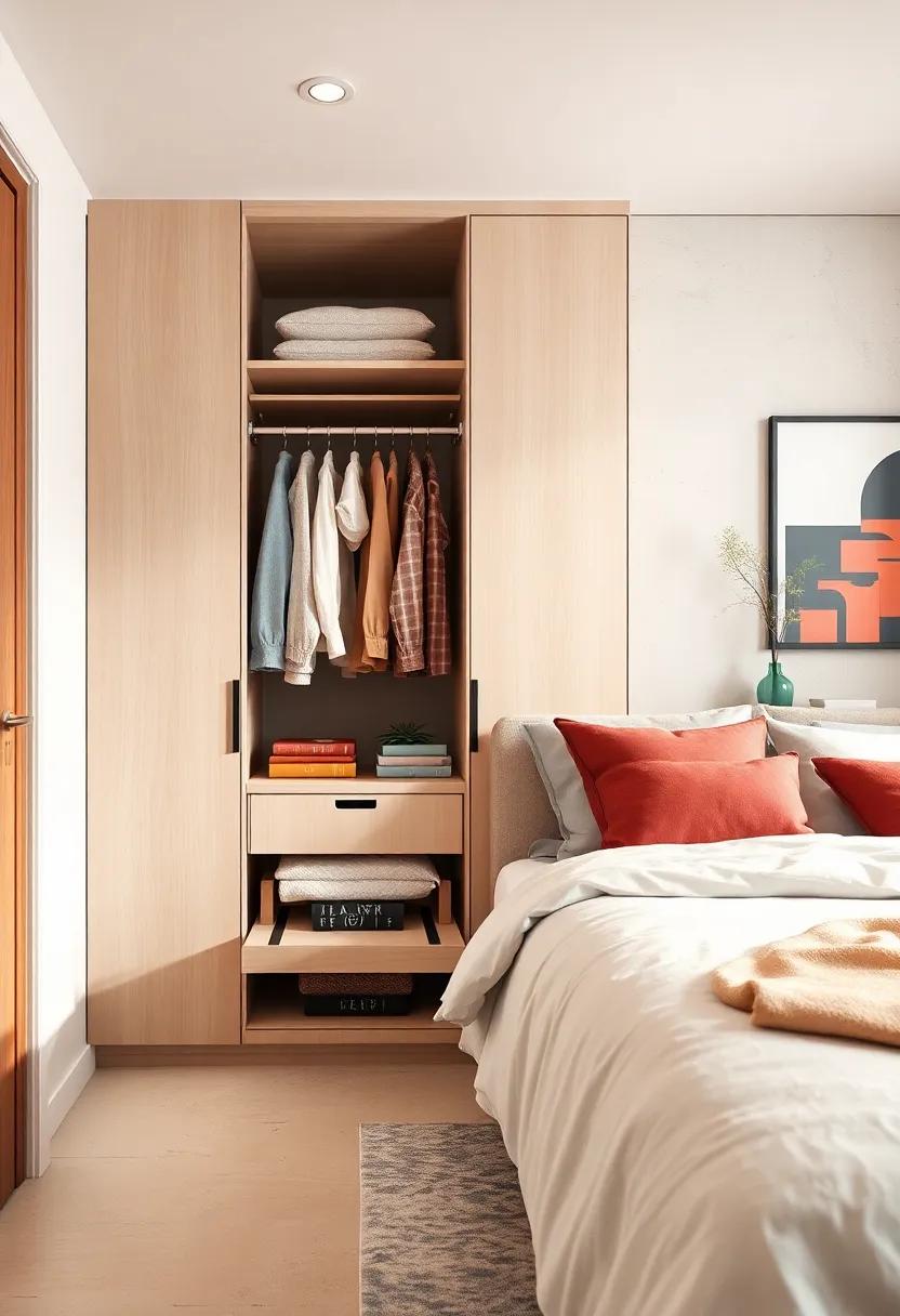 Embrace⁣ modern design in small spaces with a compact wardrobe that boasts discreet pull-out racks, perfect for ⁤apartment living or downsizing