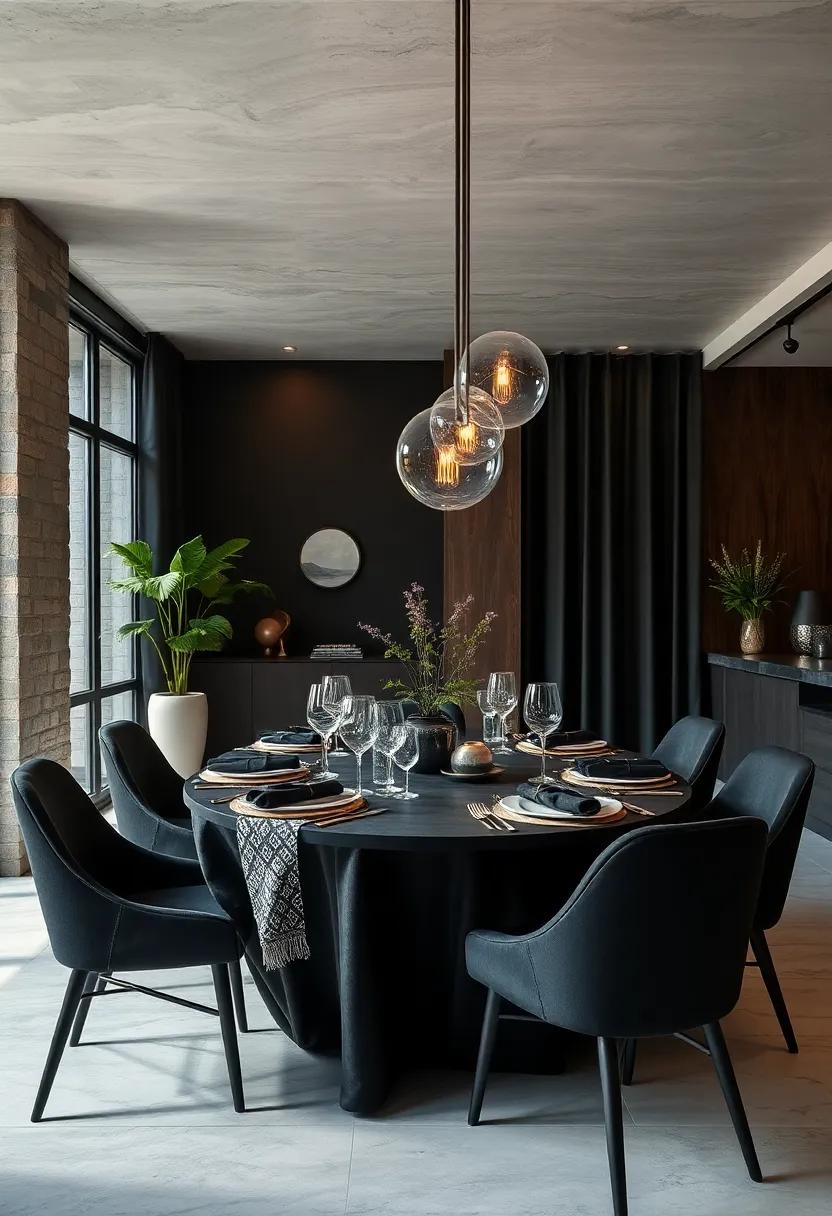 Bold ⁣Fabrics: ⁤Use bold, patterned black fabrics for tablecloths or napkins to create an eye-catching focal point that draws attention to your⁤ dining area