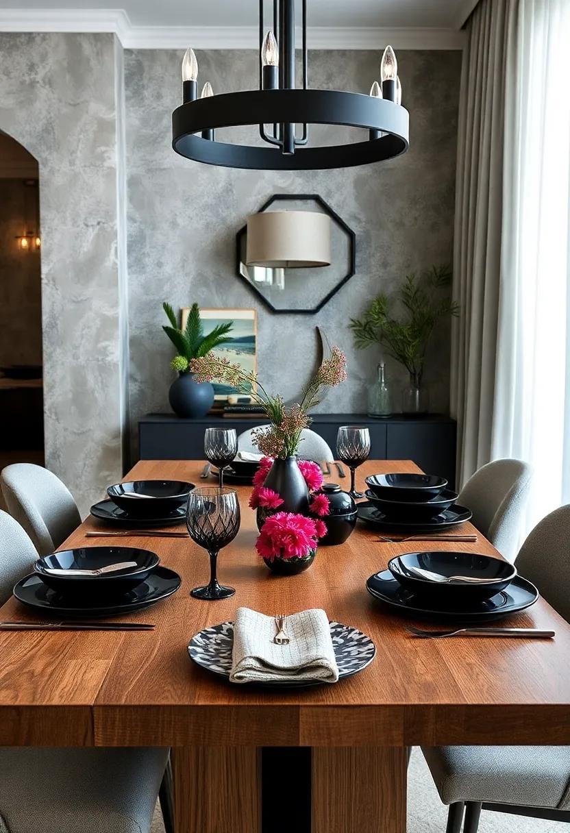 Statement Plates: ⁤Choose striking black dinnerware with unique patterns or gloss finishes that will elevate your⁤ table​ setting and impress your guests
