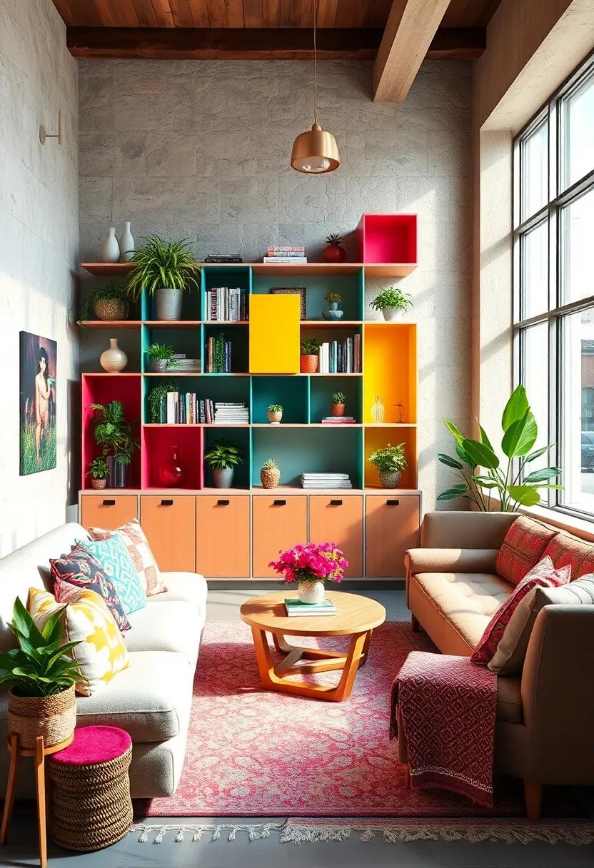 Modular Shelving: Use⁢ modular ⁤shelving painted ⁣in bold colors to display books and plants, providing‍ both function and fun
