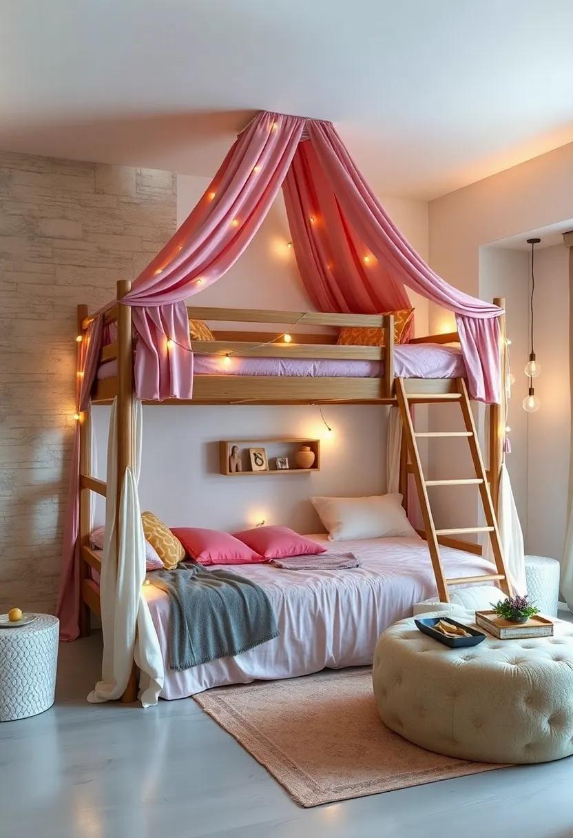 Artistic Bunk Bed ‍Designs Featuring Canopies and Fairy​ lights