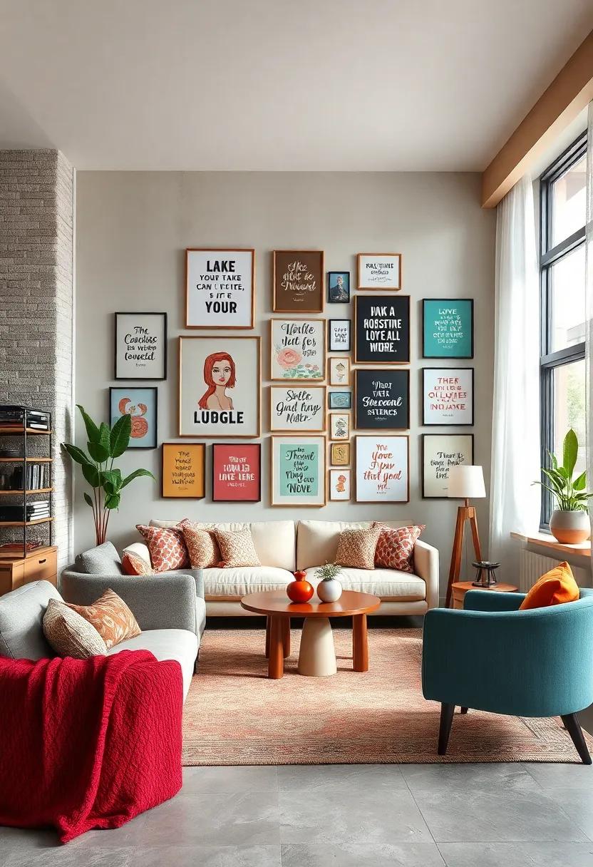 Inspirational ​Quotes Wall: Dedicate⁢ a wall to your favorite quotes mixed ⁣with artwork, creating a source‌ of daily inspiration that ⁢energizes your‍ creative spirit