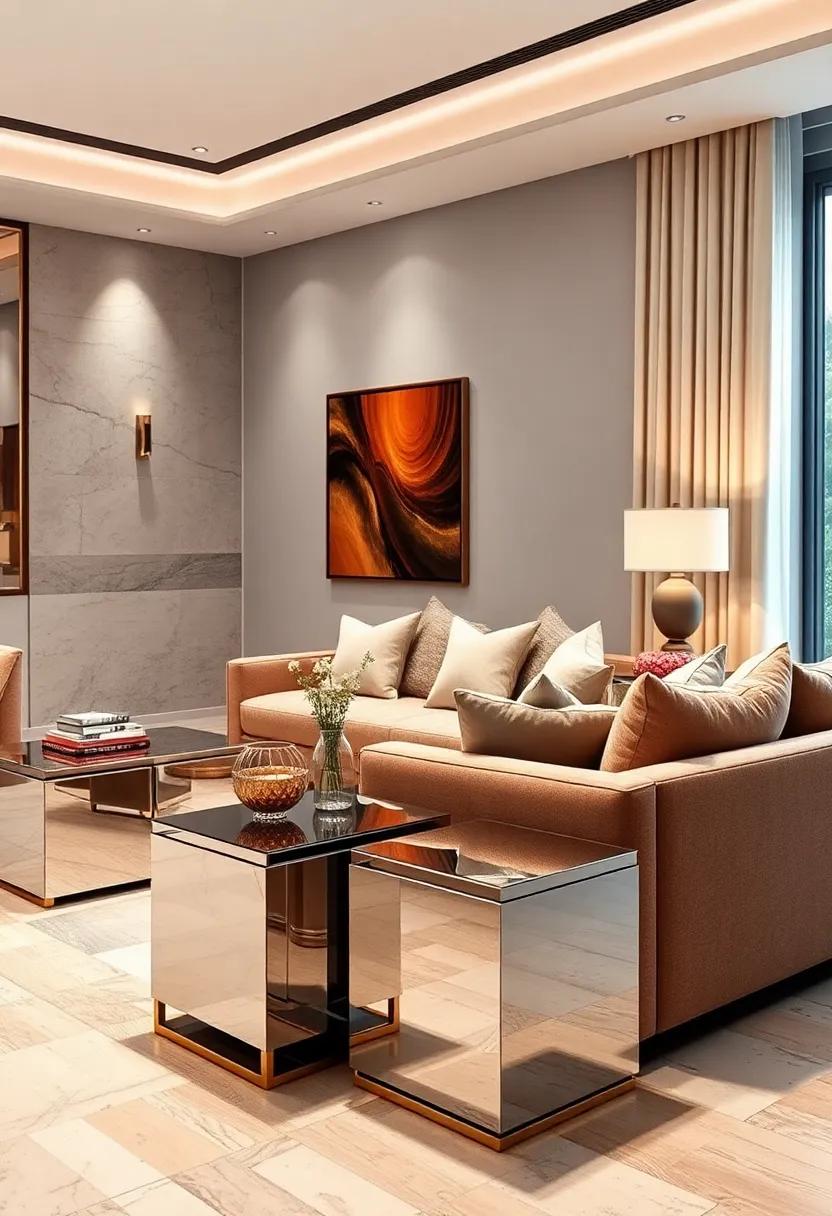 Use Mirrored End Tables: Flank your sofa with chic ⁢mirrored ⁣tables that elevate the overall style of the room