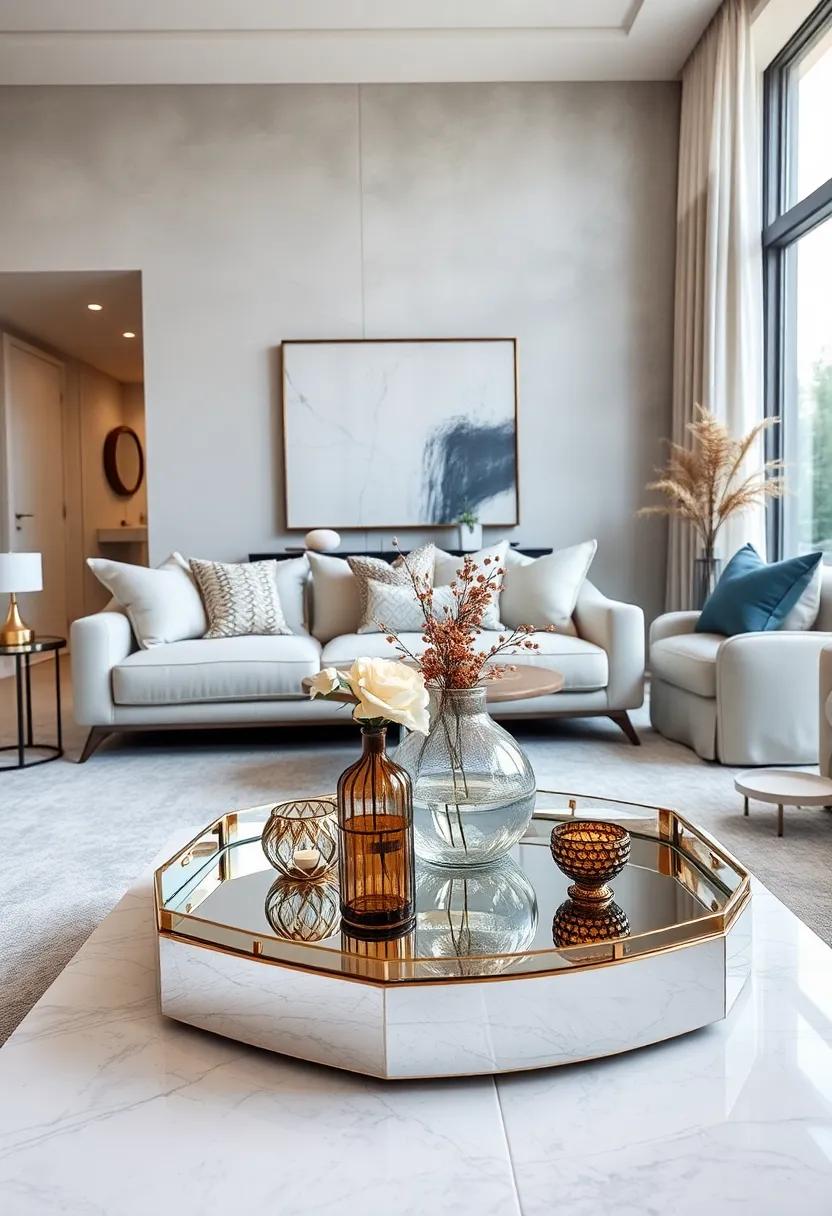 Opt for​ a Mirrored Coffee Table Tray: Accessorize your table with decorative items displayed on a ⁣chic mirrored tray