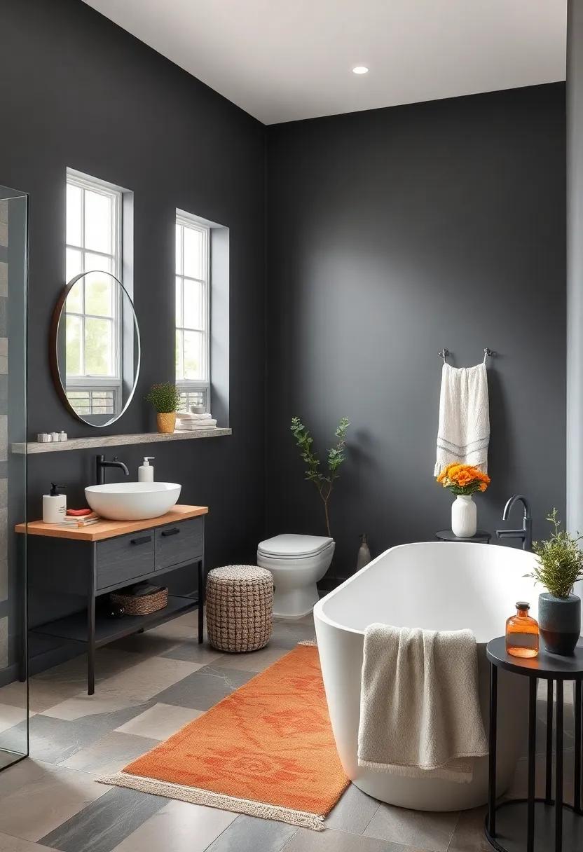 Charcoal Gray: Add depth and modernity with a dark gray that ‌serves as a stunning backdrop for white fixtures and colorful‍ accents
