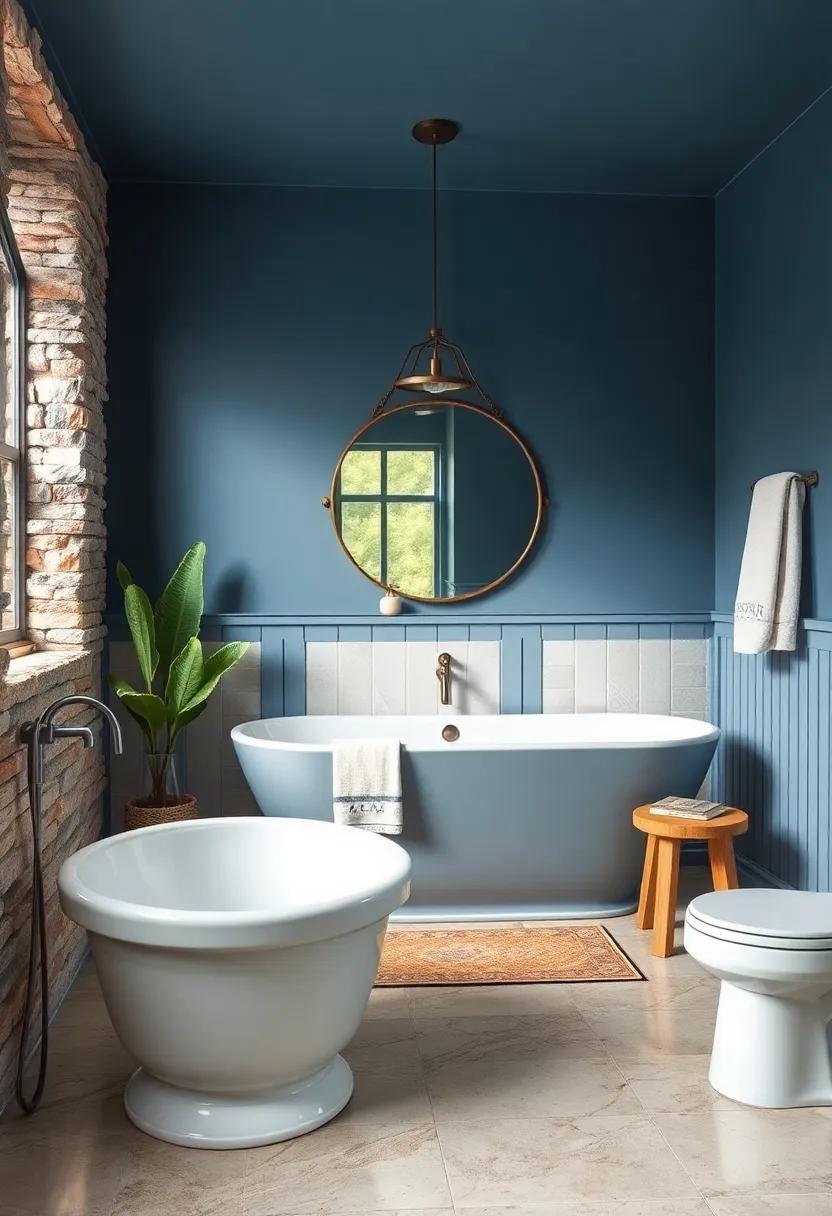 Denim Blue: Emulate timeless charm with a denim blue that works well with a⁣ variety of textures and materials in a farmhouse bathroom