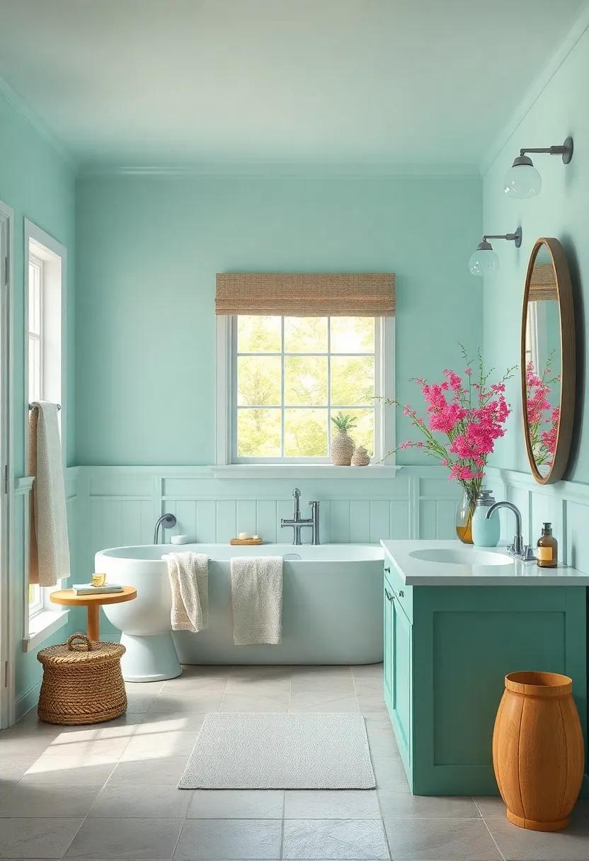 Light Aqua: Evoke a refreshing seaside escape with a light aqua hue that brightens up the ​space and makes it feel larger