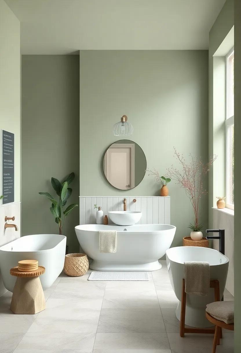 Soft Sage Green: Embrace nature with a pastel green that brings tranquility and a‌ fresh⁣ vibe to your farmhouse bathroom