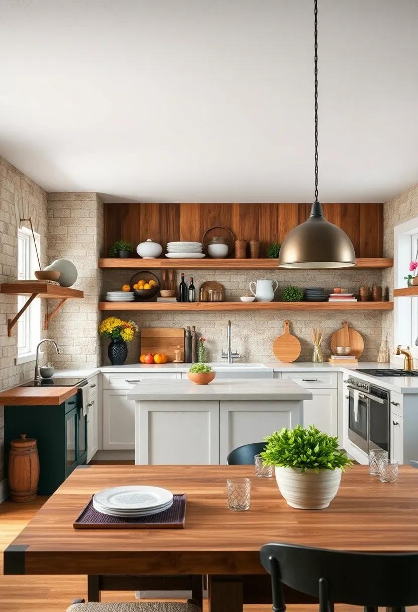 Reclaimed wood Accents: Incorporate reclaimed wood pieces into your countertops, dining table, or shelving for an eco-friendly touch‍ that tells a story