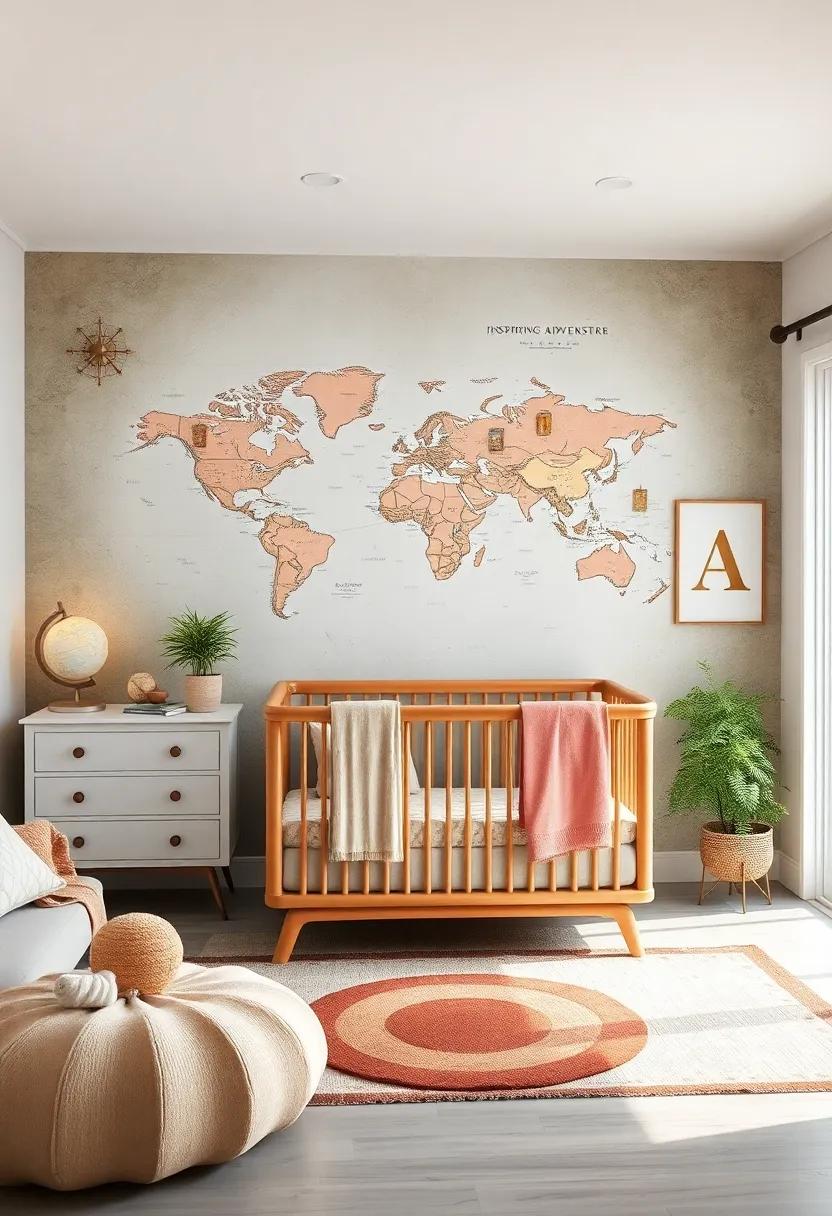 Inspiring​ Adventure:⁤ Create‌ a travel-inspired nursery using ‌maps and globes, with ​a convertible​ crib woven ⁣into a tapestry of exploration and wonder