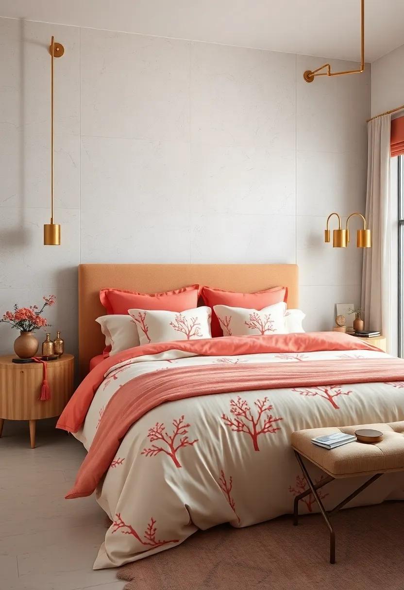 Coral Prints on Bed Linens: Choose bed linens featuring subtle coral prints, offering a playful yet sophisticated addition to your bedroom decor
