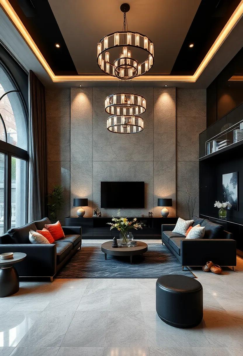 Dramatic lighting: Opt for⁢ statement ⁣chandeliers or modern pendant lights to add ⁢a touch of luxury ‍and⁤ ambiance to the room