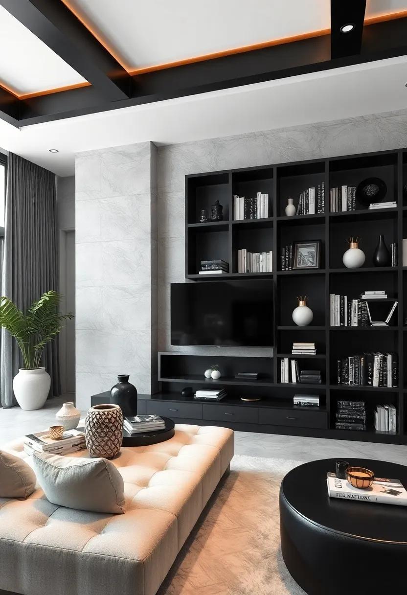 Decorative Bookshelves: Fill black ‌bookshelves ‍with an organized collection‍ of elegant ⁣black⁤ or ⁢white books and ‌decorative items