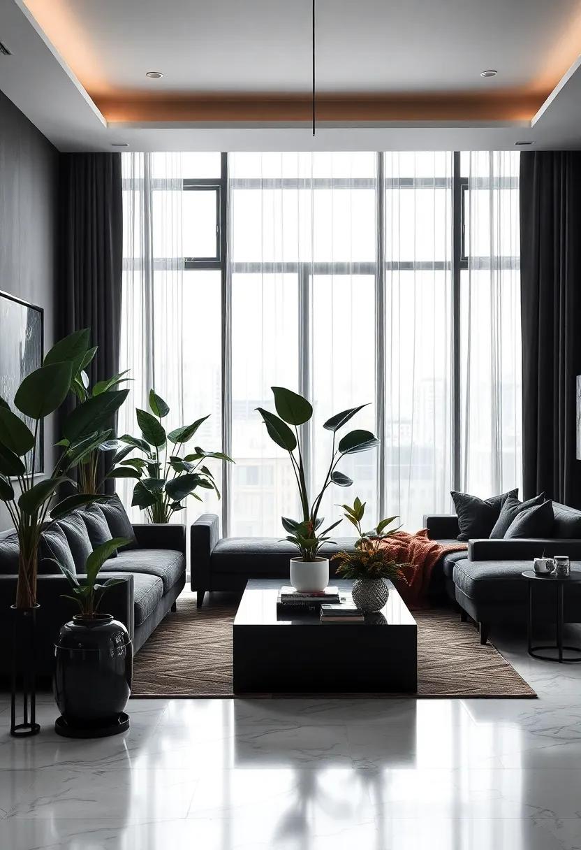 Indoor ⁣Plants: Introduce⁢ a few potted ⁣plants‍ with dark⁢ foliage ​for​ a pop ‍of natural‌ elegance ​amidst ⁤the monochrome scheme
