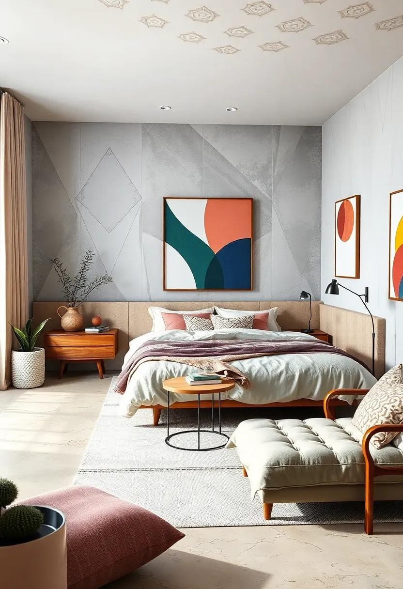 Incorporate Geometric Patterns: Use textiles and art that feature bold geometric shapes to add visual interest and a playful touch to the overall decor