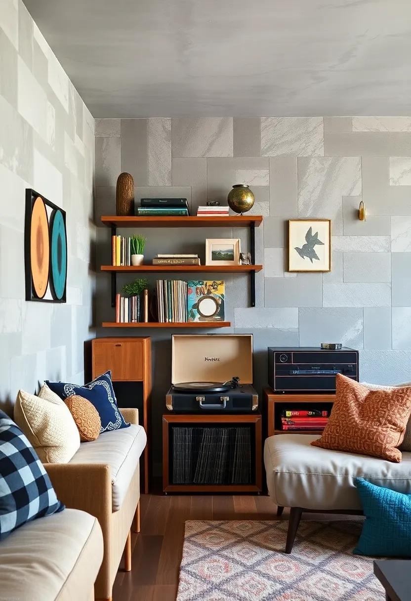Record Player Station: Designate a small ​area for a vintage record player, complete with shelves for vinyl‍ storage and cozy seating