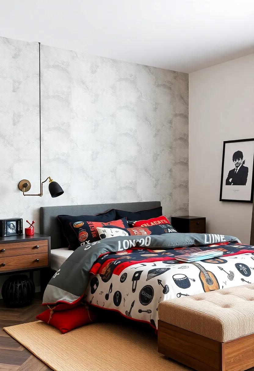 Themed Bedding: ‌Choose ⁤bedding that features music⁢ motifs or his favorite ‌bands to tie the room’s theme together in a stylish way