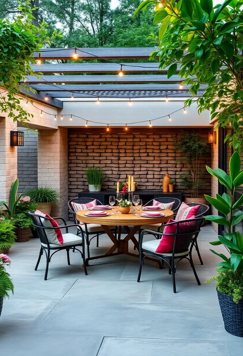 Chic Outdoor Dining ⁤Area:‌ set the stage ⁣for ⁣al fresco⁢ dining​ with ​a ⁣stylish table and chairs ​adorned with colorful tableware ⁣and twinkling fairy lights