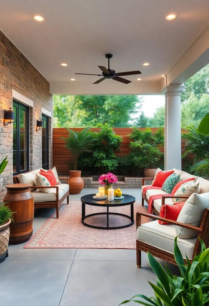 Luxurious⁢ Outdoor Living ⁢Room: ⁤Create a sophisticated outdoor living ⁢room⁢ with plush ​furniture, decorative cushions, and⁢ a​ rug ​to​ extend your indoor ‌comforts outside