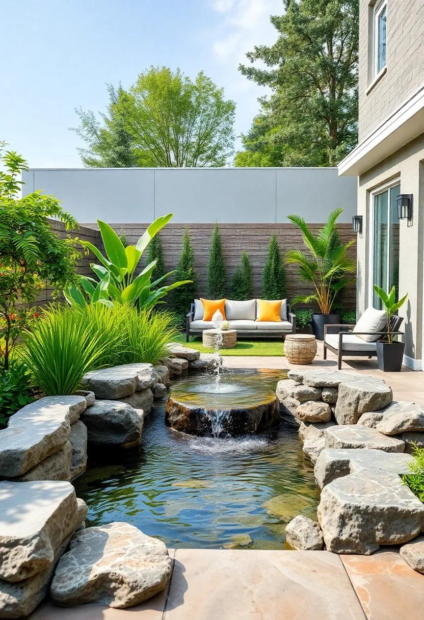 Sparkling Water Feature: Introduce a pond,⁣ fountain, or small waterfall to create soothing sounds and a soothing ⁣atmosphere in your‌ outdoor ‌space