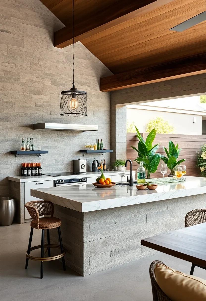 Outdoor Bar Area: Create a counter dedicated to⁢ cocktails and beverages with built-in ice bins and drink‌ holders for ‌ultimate entertaining