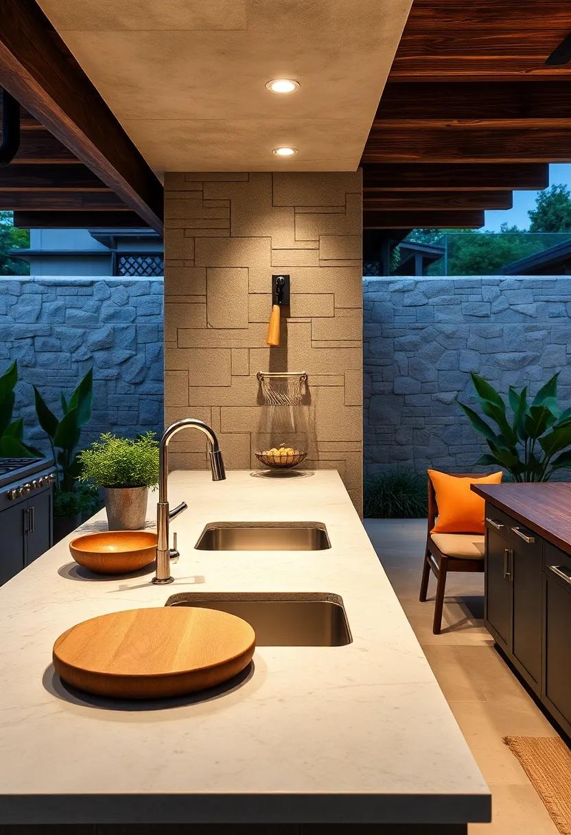 Water Features: ⁢Integrate ⁢a small sink or water feature in⁢ your countertop design to enhance sustainability and prep efficiency