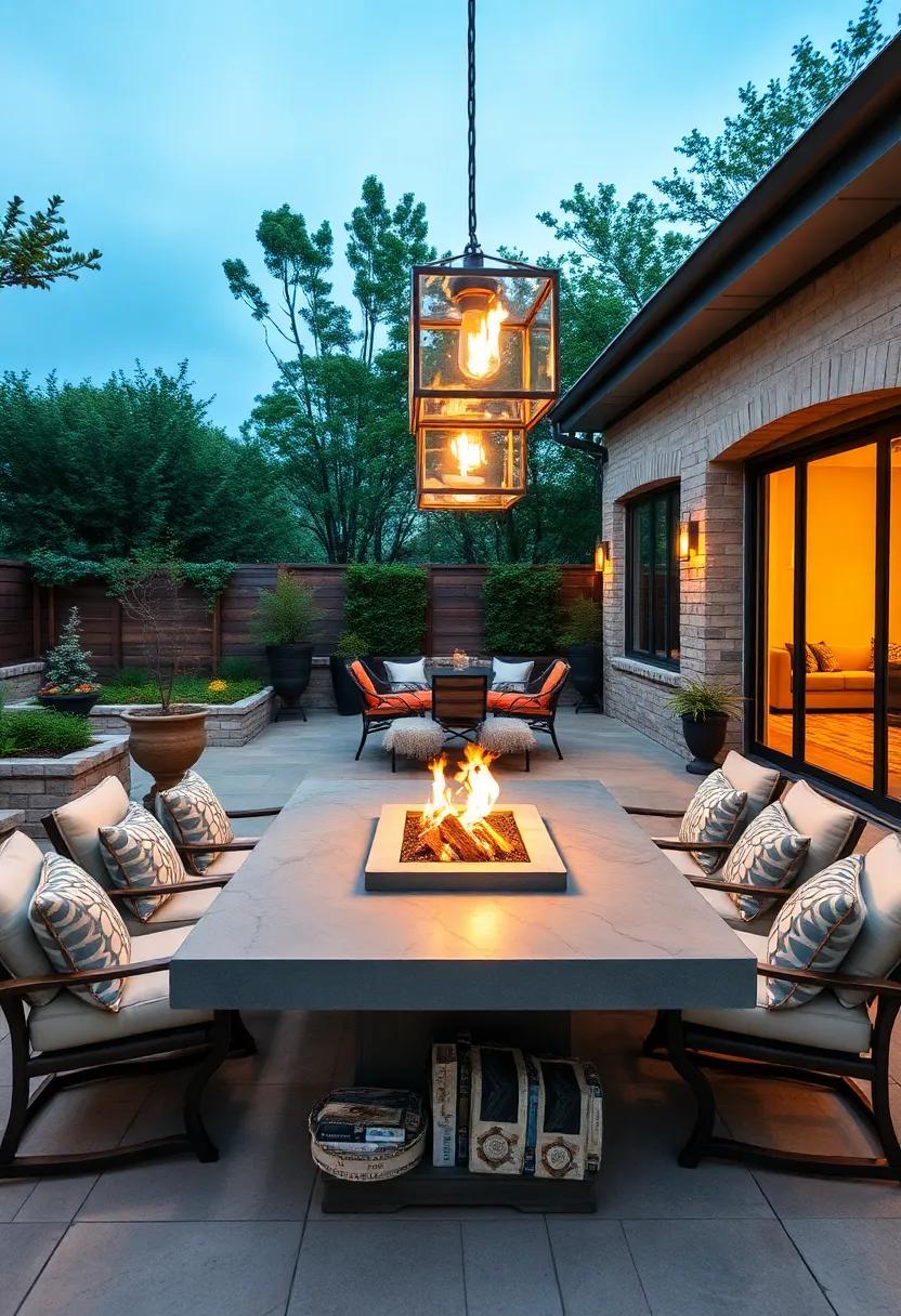 Warmter Welcome: Incorporate a fire pit into the center of your dining table to keep warmth and ambiance flowing during cooler evenings