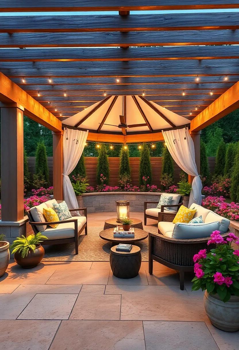 Experiment with a circular gazebo surrounded by outdoor flower beds, adding a 360-degree⁣ view of your blossoming ⁣garden while providing a unique outdoor experience
