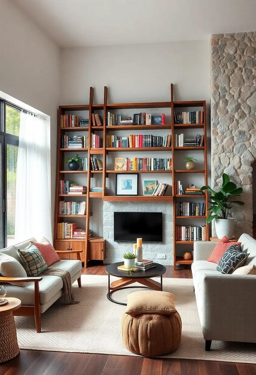 Vintage Ladder Bookshelf: Repurpose an old wooden ladder as a quirky bookshelf, allowing for⁢ layered book displays that bring character and warmth to the room